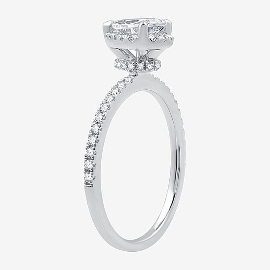 I Said Yes (G / Si1-Si2) Womens 1 CT. T.W. Lab Grown White Diamond Sterling Silver Pear Side Stone Halo Bridal Set