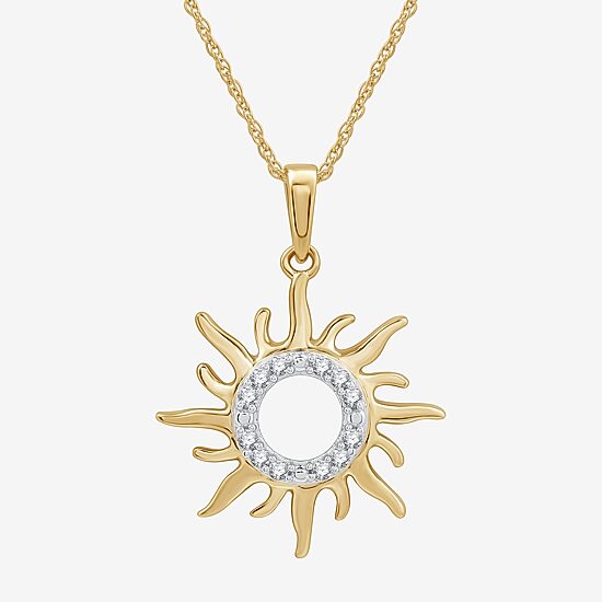 Womens 1/10 CT. T.W. Lab Grown White Diamond 14K Gold Over Silver Sterling Silver Sunburst 18 Inch Pendant Necklace