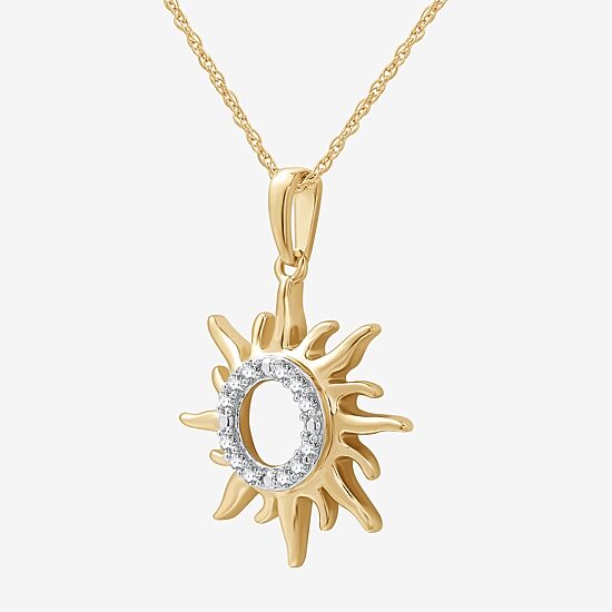Womens 1/10 CT. T.W. Lab Grown White Diamond 14K Gold Over Silver Sterling Silver Sunburst 18 Inch Pendant Necklace