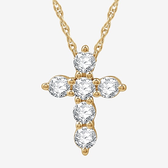 Womens 1/2 CT. T.W. Lab Grown White Diamond Sterling Silver Or 14K Gold Over Silver Cross Pendant Necklace