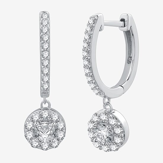 Womens 1 CT. T.W. Lab Grown White Diamond Sterling Silver 24.9mm Round Hoop Earrings