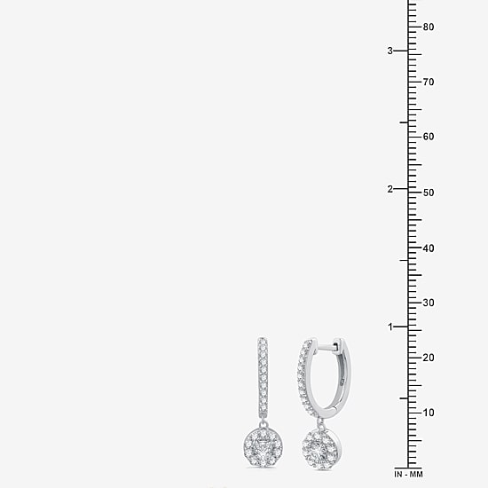 Womens 1 CT. T.W. Lab Grown White Diamond Sterling Silver 24.9mm Round Hoop Earrings