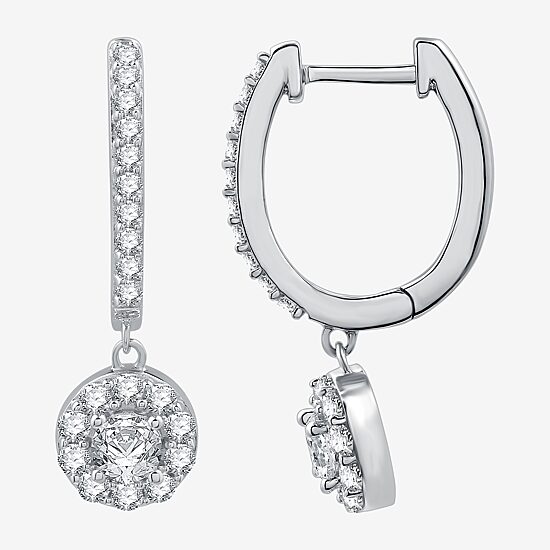 Womens 1 CT. T.W. Lab Grown White Diamond Sterling Silver 24.9mm Round Hoop Earrings