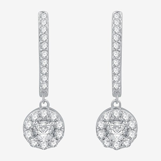 Womens 1 CT. T.W. Lab Grown White Diamond Sterling Silver 24.9mm Round Hoop Earrings