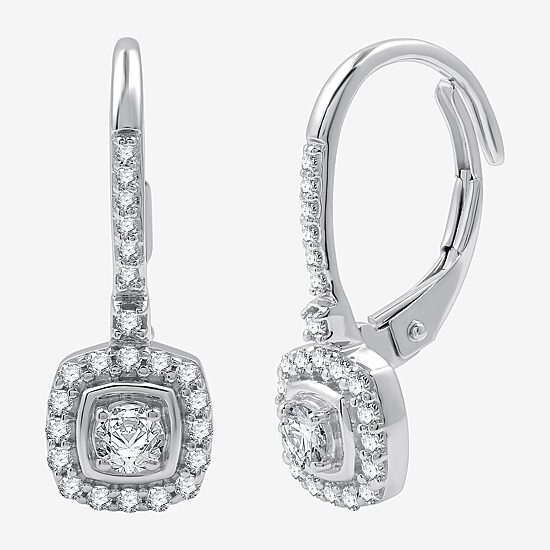 Womens 1/2 CT. T.W. Lab Grown White Diamond Sterling Silver 19mm Cushion Hoop Earrings