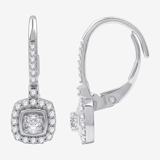 Womens 1/2 CT. T.W. Lab Grown White Diamond Sterling Silver 19mm Cushion Hoop Earrings