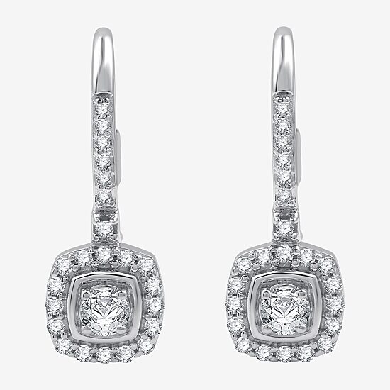 Womens 1/2 CT. T.W. Lab Grown White Diamond Sterling Silver 19mm Cushion Hoop Earrings