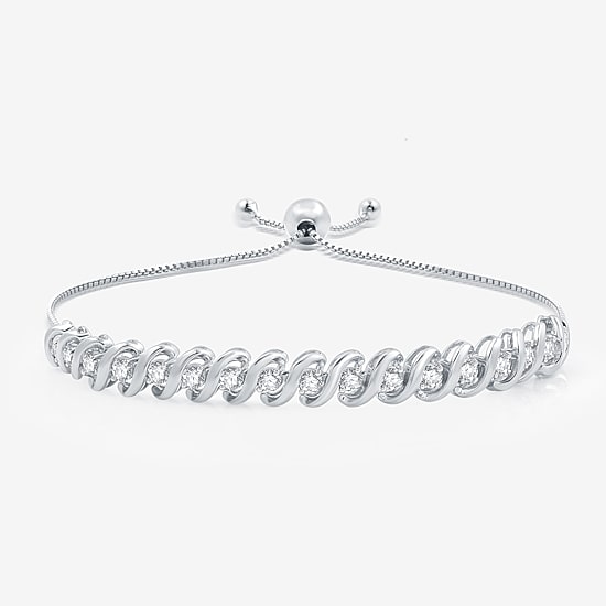 Womens 1 CT. T.W. Lab Grown White Diamond Sterling Silver Bolo Bracelet