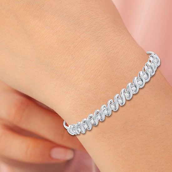 Womens 1 CT. T.W. Lab Grown White Diamond Sterling Silver Bolo Bracelet