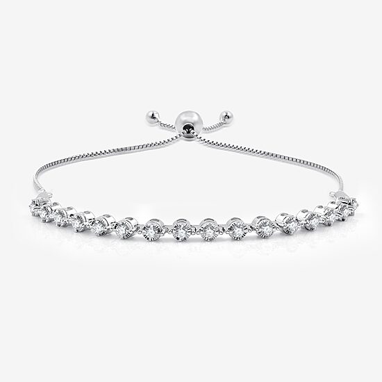 Womens 1/2 CT. T.W. Lab Grown White Diamond Sterling Silver Bolo Bracelet