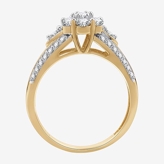 Womens 1 CT. T.W. Lab Grown White Diamond 14K Gold Over Silver Sterling Silver Flower Side Stone Cocktail Ring
