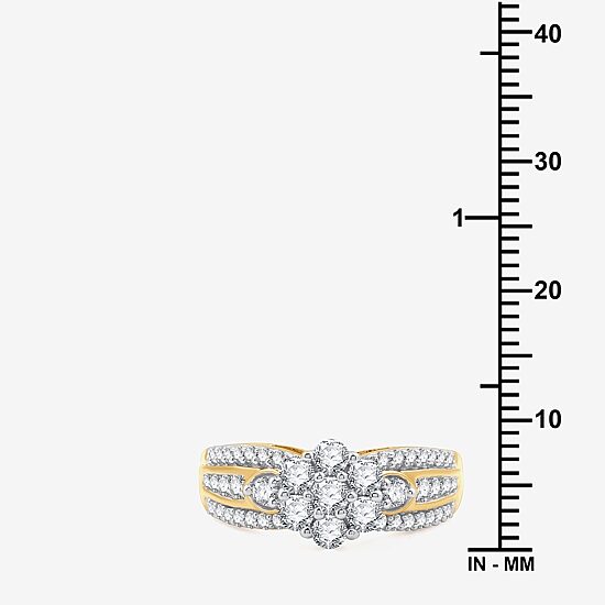 Womens 1 CT. T.W. Lab Grown White Diamond 14K Gold Over Silver Sterling Silver Flower Side Stone Cocktail Ring