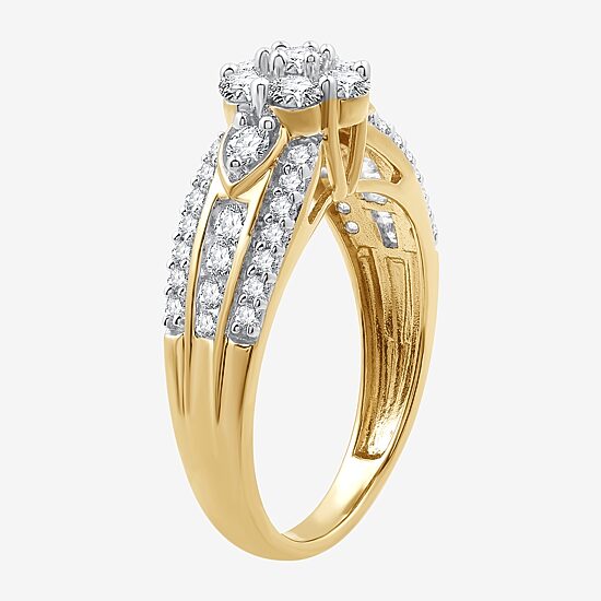Womens 1 CT. T.W. Lab Grown White Diamond 14K Gold Over Silver Sterling Silver Flower Side Stone Cocktail Ring