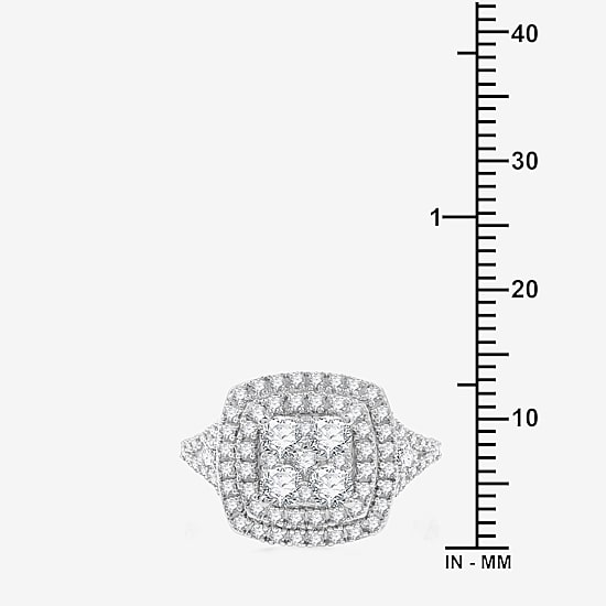 Womens 1 1/2 CT. T.W. Lab Grown White Diamond Sterling Silver Cushion Halo Side Stone Cocktail Ring