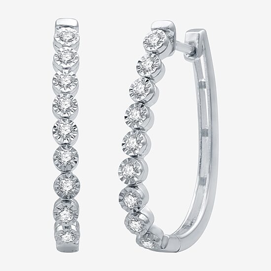 Womens 1/2 CT. T.W. Lab Grown White Diamond Sterling Silver 27.8mm Hoop Earrings