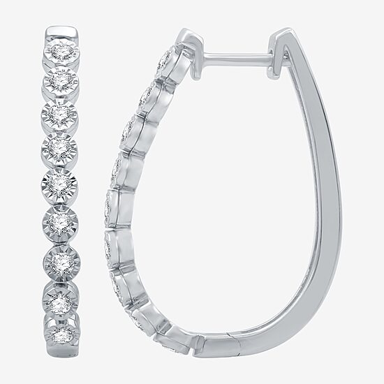 Womens 1/2 CT. T.W. Lab Grown White Diamond Sterling Silver 27.8mm Hoop Earrings