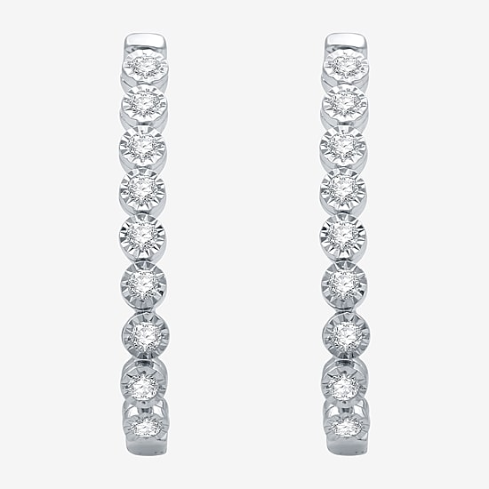 Womens 1/2 CT. T.W. Lab Grown White Diamond Sterling Silver 27.8mm Hoop Earrings