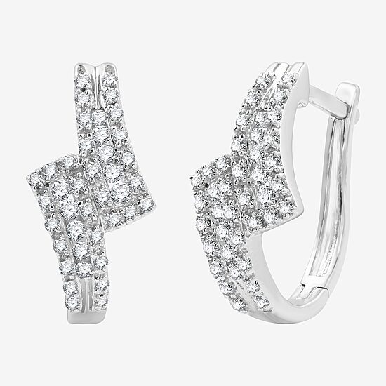 Womens 1/2 CT. T.W. Lab Grown White Diamond Sterling Silver 17.1mm Hoop Earrings