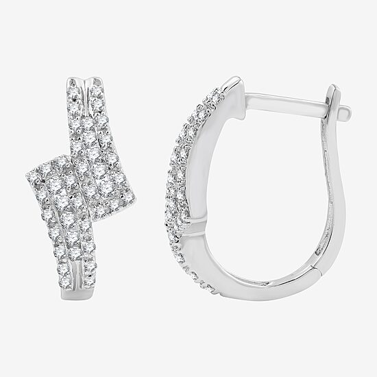 Womens 1/2 CT. T.W. Lab Grown White Diamond Sterling Silver 17.1mm Hoop Earrings