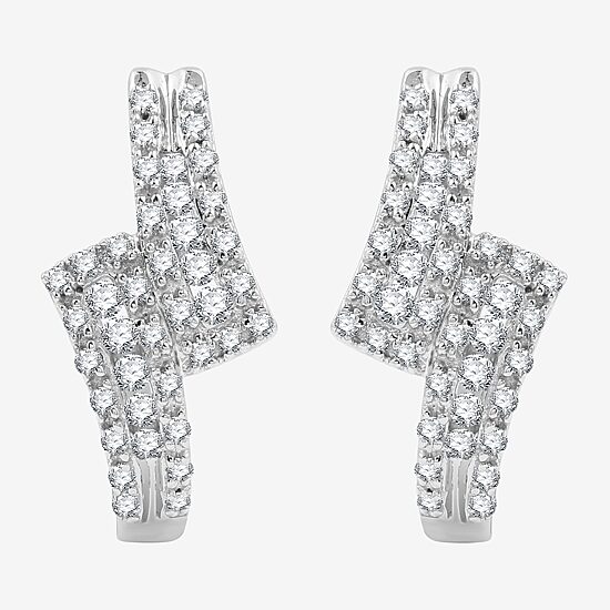Womens 1/2 CT. T.W. Lab Grown White Diamond Sterling Silver 17.1mm Hoop Earrings