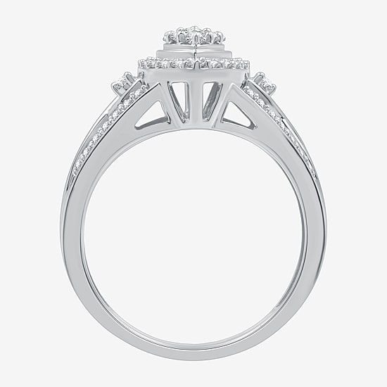 Womens 20MM 1/2 CT. T.W. Lab Grown White Diamond Sterling Silver Crossover Side Stone Band