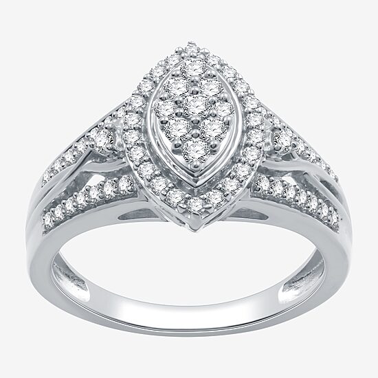 Womens 20MM 1/2 CT. T.W. Lab Grown White Diamond Sterling Silver Crossover Side Stone Band