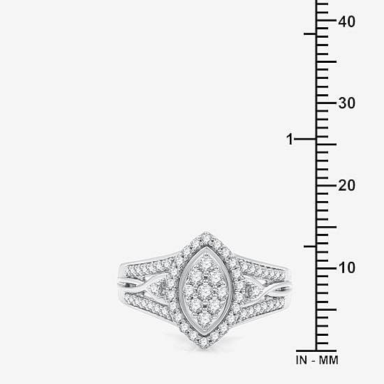 Womens 20MM 1/2 CT. T.W. Lab Grown White Diamond Sterling Silver Crossover Side Stone Band