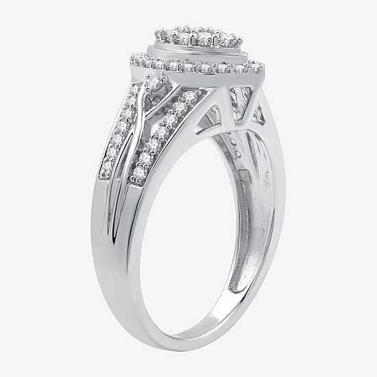 Womens 20MM 1/2 CT. T.W. Lab Grown White Diamond Sterling Silver Crossover Side Stone Band