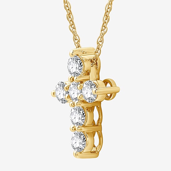 Womens 1 CT. T.W. Lab Grown White Diamond 14K Gold Over Silver Sterling Silver Cross 18 Inch Pendant Necklace