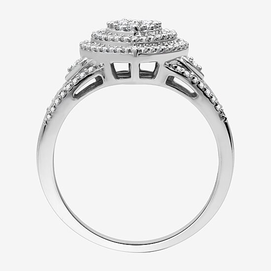 Womens 1/2 CT. T.W. Lab Grown White Diamond Sterling Silver Heart Side Stone Band
