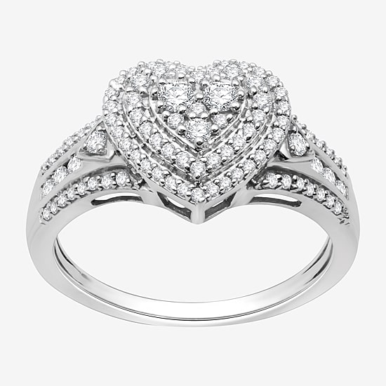 Womens 1/2 CT. T.W. Lab Grown White Diamond Sterling Silver Heart Side Stone Band