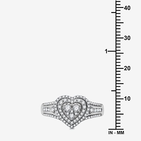Womens 1/2 CT. T.W. Lab Grown White Diamond Sterling Silver Heart Side Stone Band