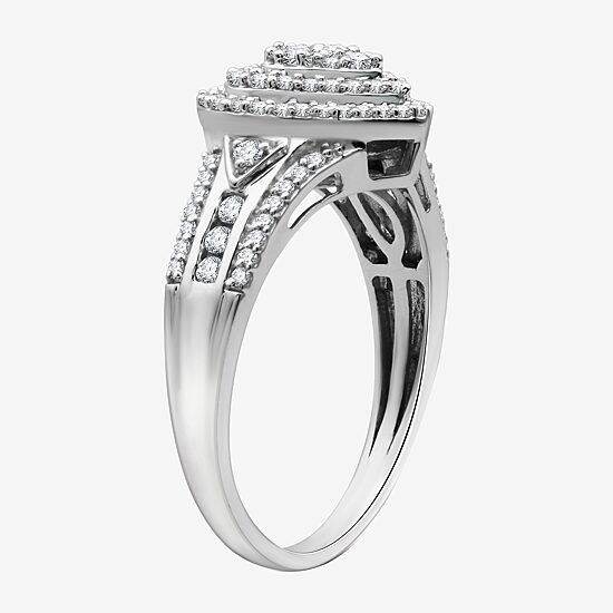Womens 1/2 CT. T.W. Lab Grown White Diamond Sterling Silver Heart Side Stone Band