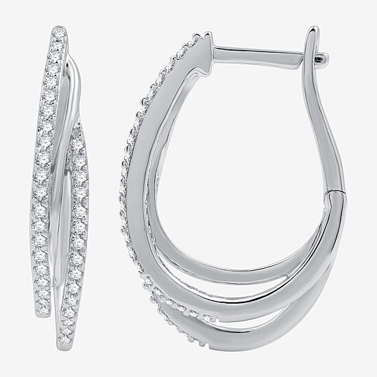 Womens 1/3 CT. T.W. Lab Grown White Diamond Sterling Silver 22.8mm Hoop Earrings