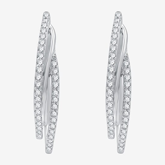 Womens 1/3 CT. T.W. Lab Grown White Diamond Sterling Silver 22.8mm Hoop Earrings