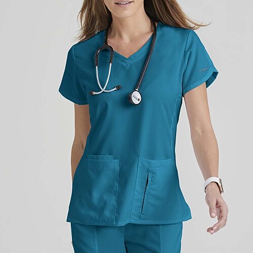 Grey's Anatomy by Barco Classic 41423 Cora 4-Pocket Womens Plus V Neck Short Sleeve Tag Free Scrub Top, 3x-large, Blue