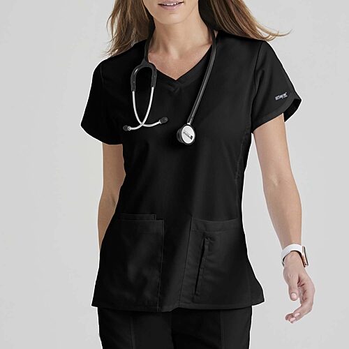 Grey's Anatomy by Barco Classic 41423 Cora 4-Pocket Womens Plus V Neck Short Sleeve Tag Free Scrub Top, 5x-large, Black