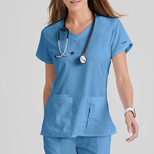 Grey's Anatomy by Barco Classic 41423 Cora 4-Pocket Womens Plus V Neck Short Sleeve Tag Free Scrub Top, 5x-large, Blue