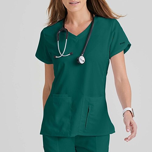 Grey's Anatomy by Barco Classic 41423 Cora 4-Pocket Womens Plus V Neck Short Sleeve Tag Free Scrub Top, 5x-large, Green
