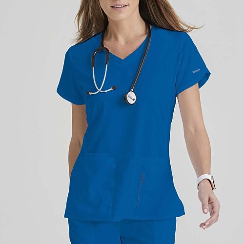 Grey's Anatomy by Barco Classic 41423 Cora 4-Pocket Womens Plus V Neck Short Sleeve Tag Free Scrub Top, 5x-large, Blue