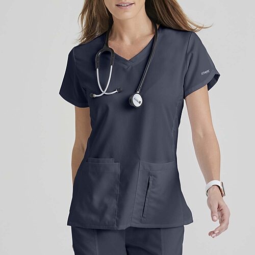Grey's Anatomy by Barco Classic 41423 Cora 4-Pocket Womens Plus V Neck Short Sleeve Tag Free Scrub Top, 5x-large, Black