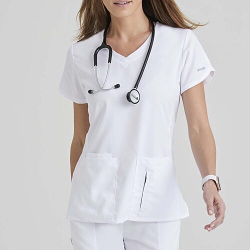 Grey's Anatomy by Barco Classic 41423 Cora 4-Pocket Womens Plus V Neck Short Sleeve Tag Free Scrub Top, 5x-large, White