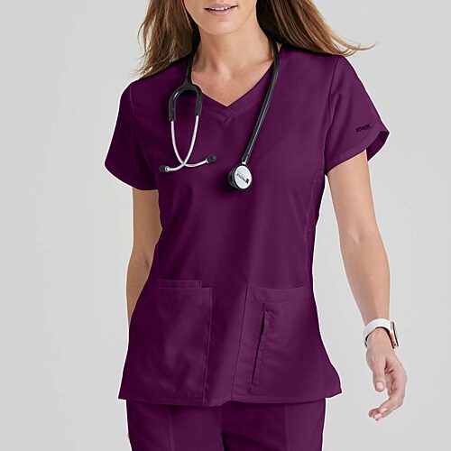 Grey's Anatomy by Barco Classic 41423 Cora 4-Pocket Womens Plus Tall V Neck Short Sleeve Tag Free Scrub Top, 5x-large, Red
