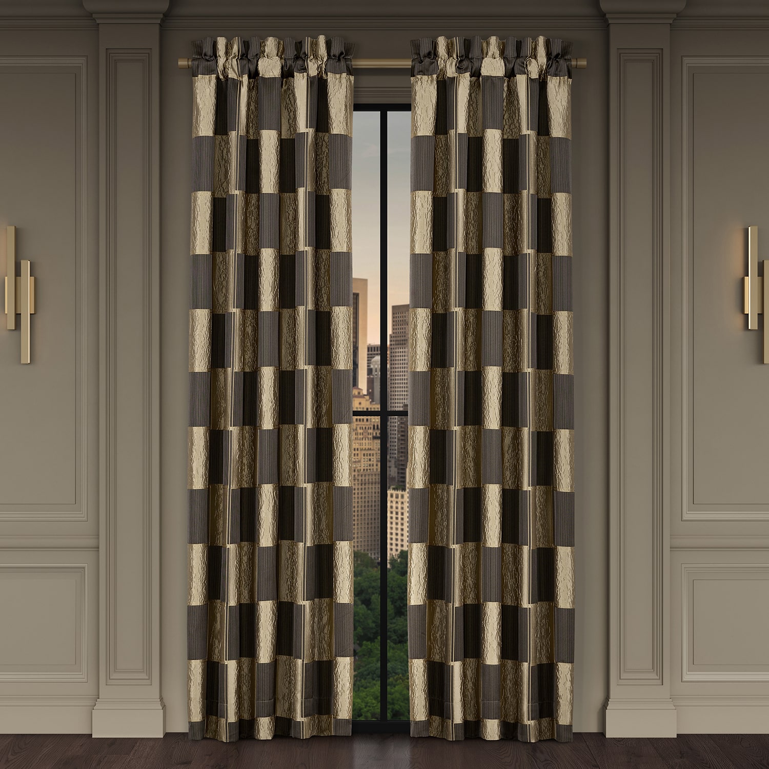 Queen Street Benton Bronze Rod Pocket Blackout Set of 2 Curtain Panel