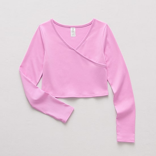 Xersion Little & Big Kid Girls V Neck Long Sleeve Active T-Shirt
