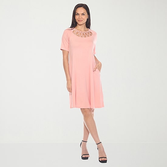 White Mark Womens Crew Neck Short Sleeve A-Line Dress
