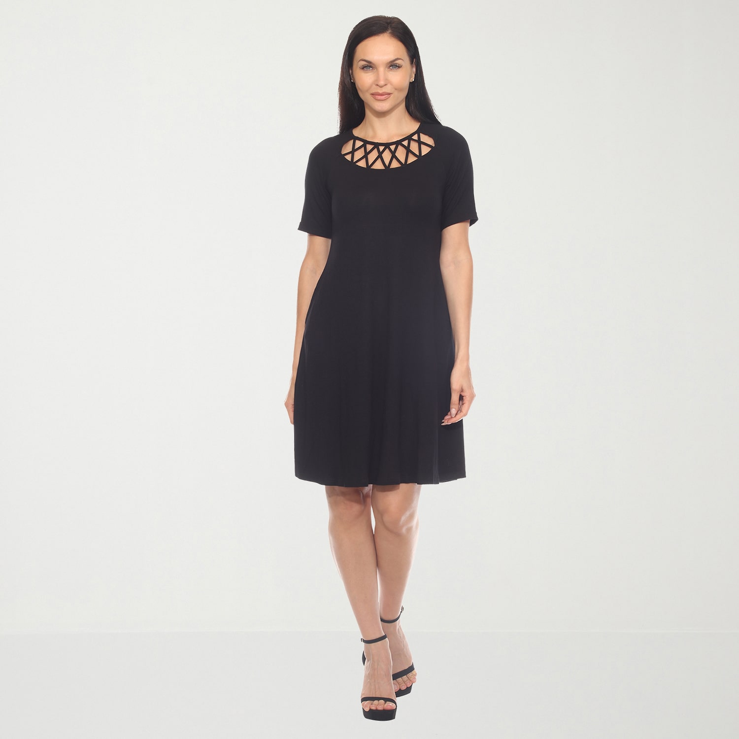 White Mark Womens Crew Neck Short Sleeve A-Line Dress