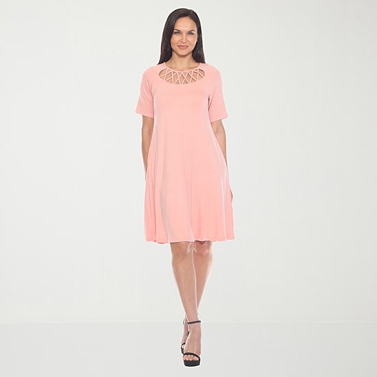 White Mark Womens Crew Neck Short Sleeve A-Line Dress