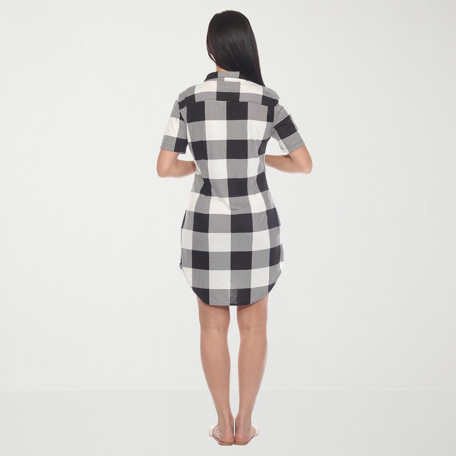 White Mark Womens Short Sleeve Plaid Shirt Dress