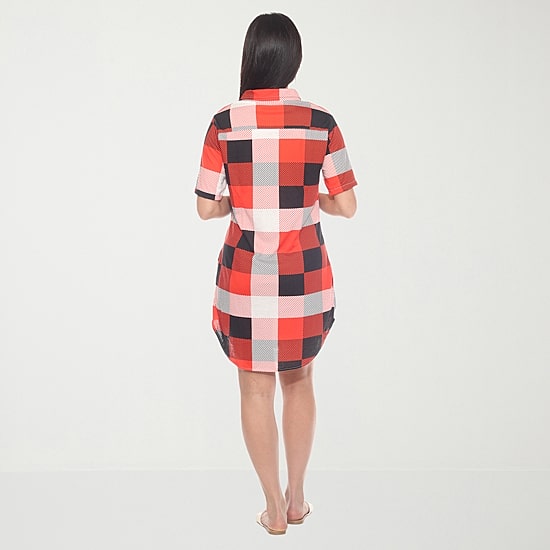 White Mark Womens Short Sleeve Plaid Shirt Dress